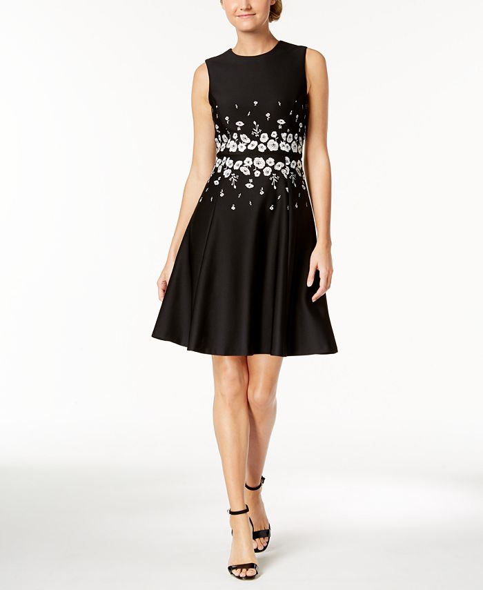 Calvin Klein Embroidered Fit & Flare Dress - Macy's