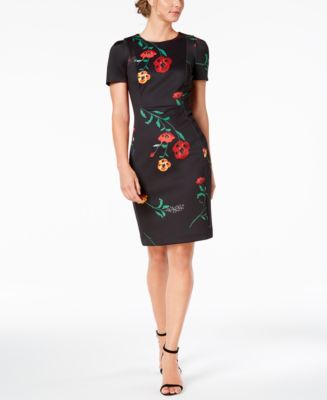 Calvin Klein Floral-Print Scuba Sheath Dress - Macy's