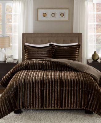 Photo 1 of KING / CAL KING Madison Park Duke Reversible Comforter Sets.  Add glamor and style to your home with the Madison Park Duke faux fur comforter set. Made from a super soft faux fur, the comforter provides supreme warmth and comfort. The set includes 2 shams