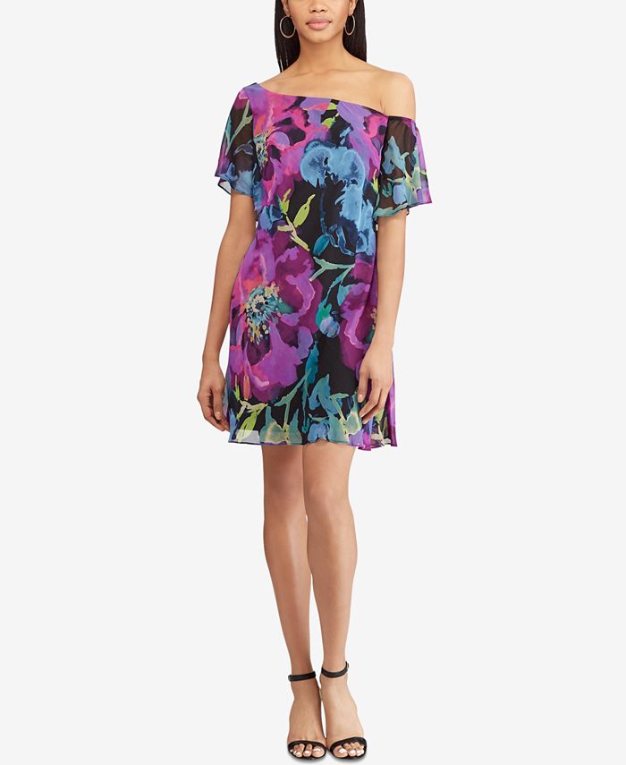 American Living Floral Print Georgette One-Shoulder Dress - Macy's