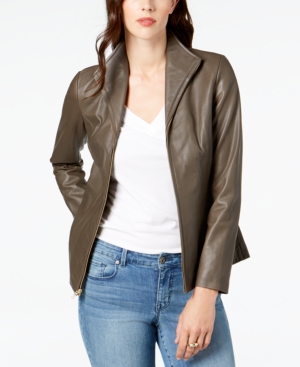 COLE HAAN LEATHER STAND-COLLAR JACKET