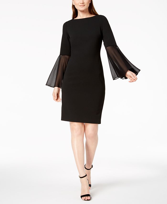 Calvin Klein Chiffon Bell-Sleeve Sheath Dress - Macy's
