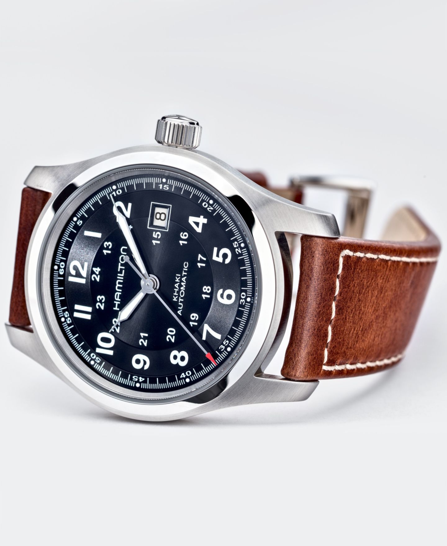 Мужские часы Hamilton Swiss Automatic Khaki Field Brown Leather Strap Watch 42mm H70555533 — фото 6