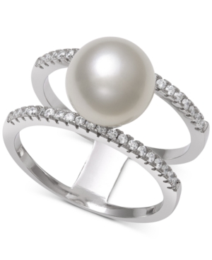 image of Cultured Freshwater Pearl (9mm) & Cubic Zirconia Statement Ring in Sterling Silver