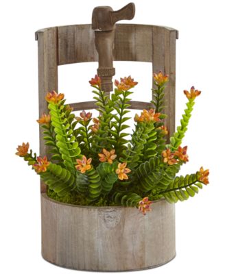 Nearly Natural - Sedum Artificial Plant in Wooden Garden Planter