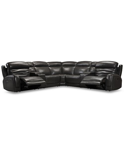 Winterton 7 Pc Leather Sectional Sofa With 2 Power Recliners Power Headrests Lumbar 2 Consoles And Usb Power Outlet