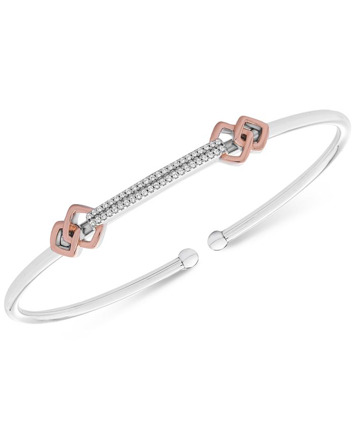 Wrapped - Diamond Two-Tone Flexie Bangle Bracelet (1/6 ct. t.w.) in Sterling Silver and 14k Rose Gold-Plate