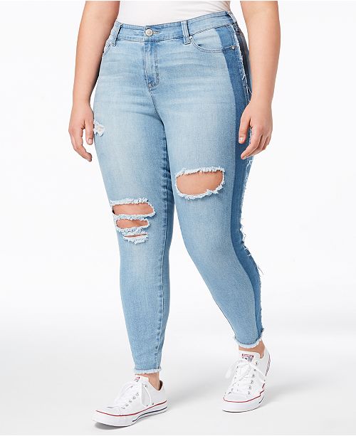 Celebrity Pink Trendy Plus Size Ripped TwoTone Skinny Jeans & Reviews
