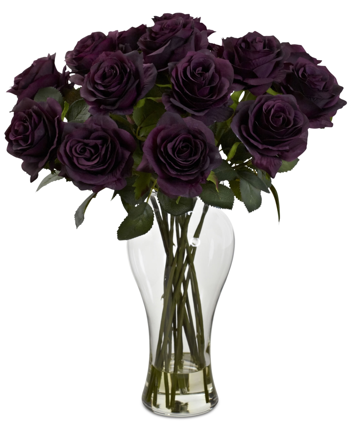 Blooming Roses Artificial Arrangement in Glass Vase - Purple