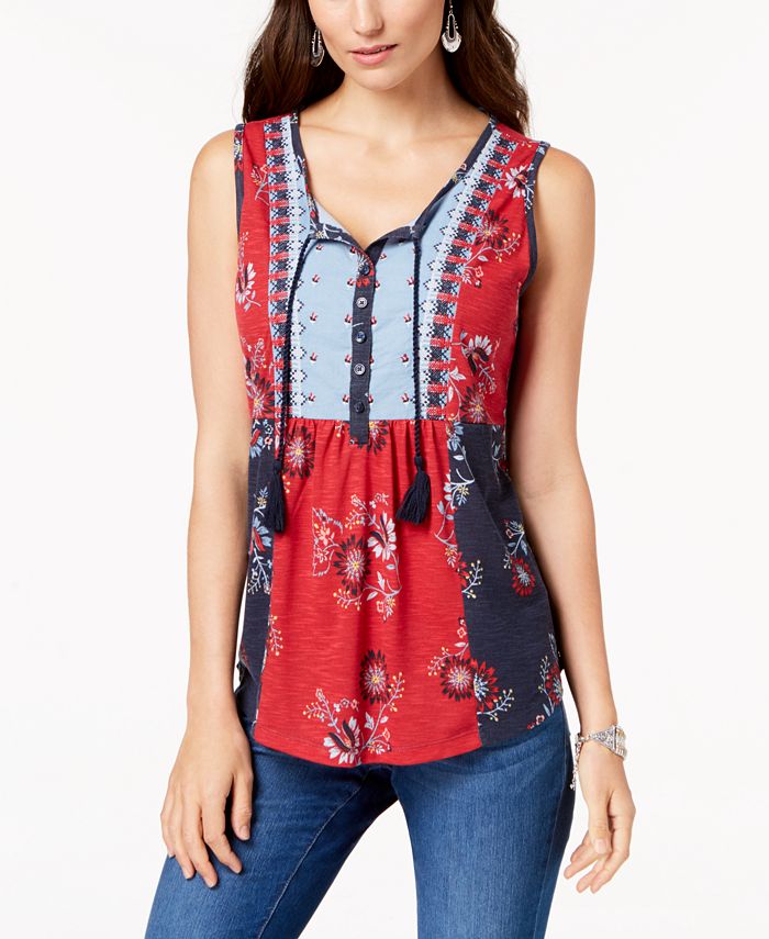 Style & Co Petite Embroidered Printed Top, Created for Macy's - Macy's