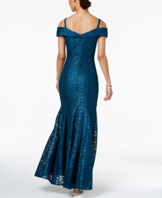 Off-The-Shoulder Petite Lace Gown