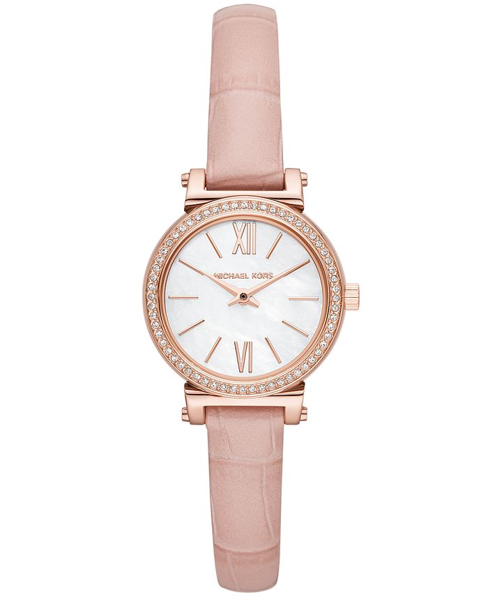 Michael Kors Women's Petite Sofie Pink Leather Strap Watch 26mm - Macy's