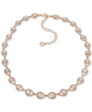 ANNE KLEIN GOLD-TONE PAVE & IMITATION PEARL COLLAR NECKLACE, 16" + 3" EXTENDER