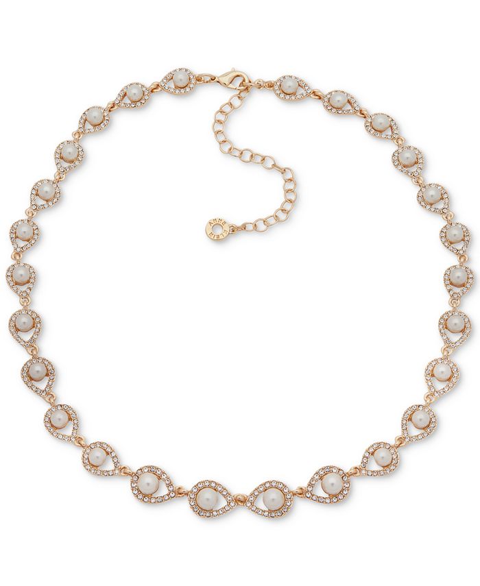 Anne Klein - Gold-Tone Pav&eacute; & Imitation Pearl Collar Necklace, 16" + 3" extender