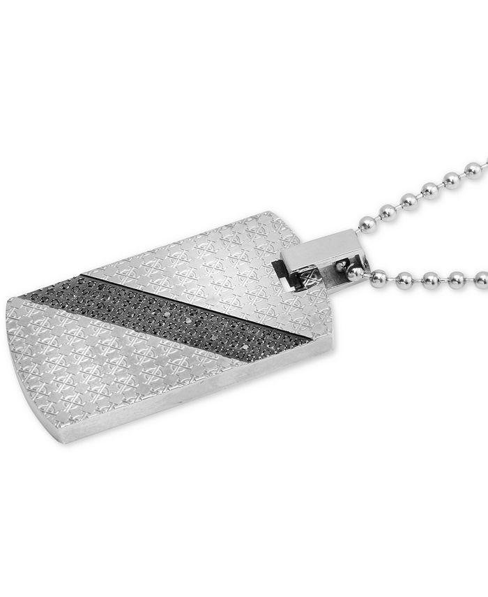 Macy's - Men's Diamond Patterned Dog Tag 24" Pendant Necklace (1/2 ct. t.w.) in Stainless Steel