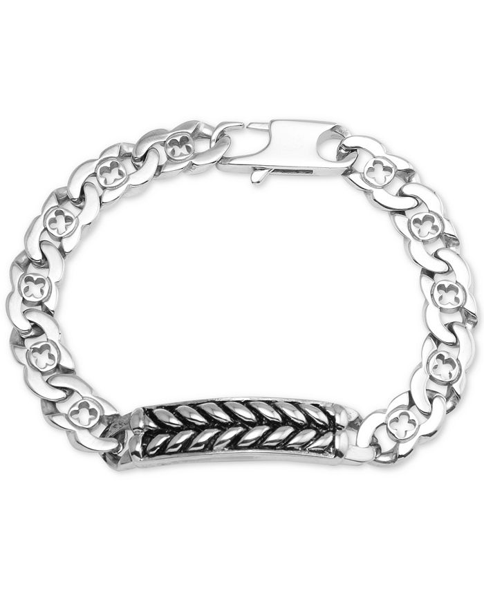 Macy's Men's Herringbone and Link Bracelet in Stainless Steel and Black