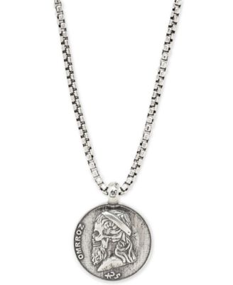 DEGS & SAL - Men's Greek Skull Coin 24" Pendant Necklace in Sterling Silver