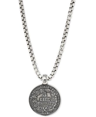 DEGS & SAL - Men's Ancient-Look Italian Lire Coin 24" Pendant Necklace in Sterling Silver