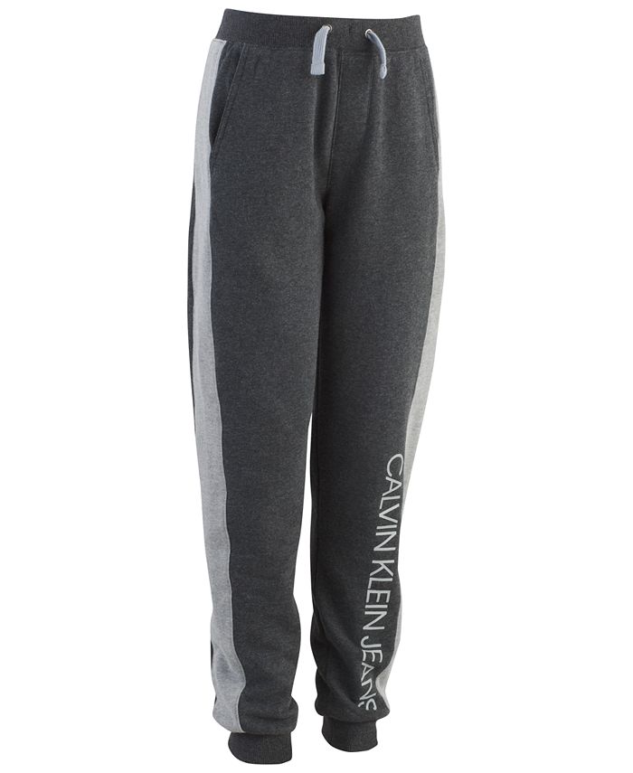 Calvin Klein Big Boys Hatched Pieced Logo Fleece Pants - Macy's