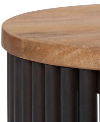 17.5" Demy Natural Solid Mango Wood and Black Metal Wide Industrial Accent Table