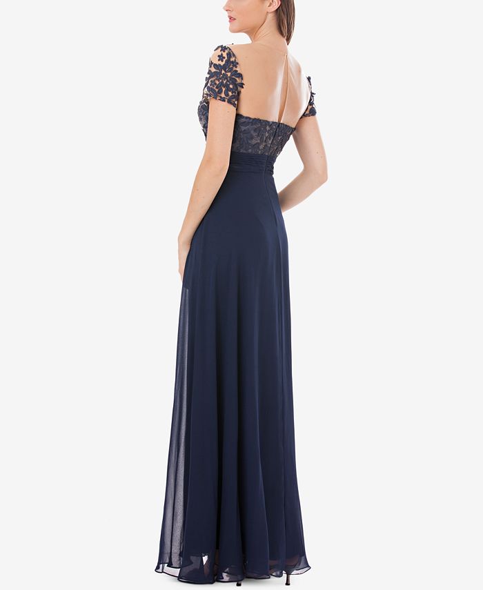 Js collections embroidered illusion bodice shop gown