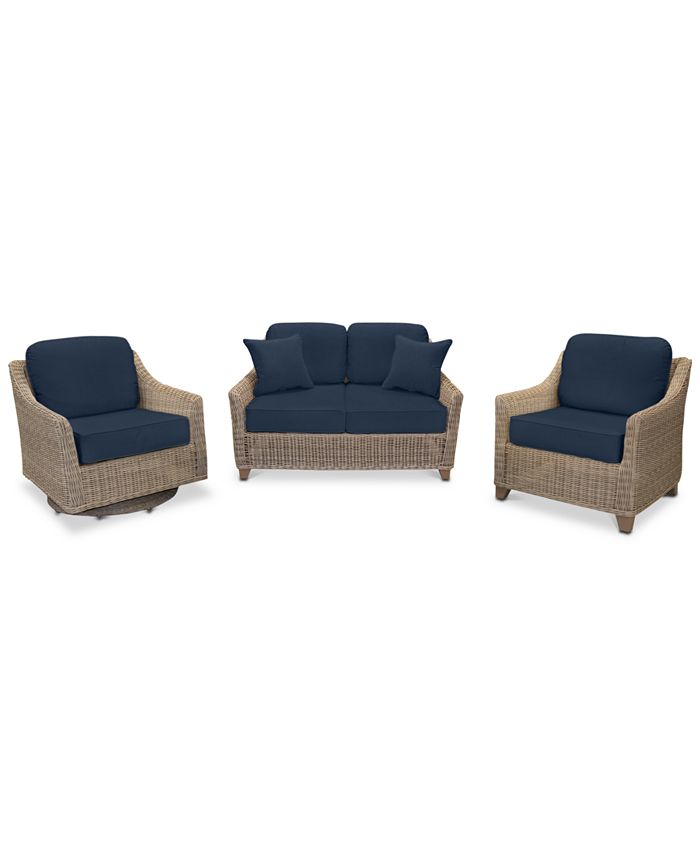 Furniture Willough Wicker Outdoor 3Pc. Set (1 Loveseat, 1 Club Chair & 1 Swivel Glider) with