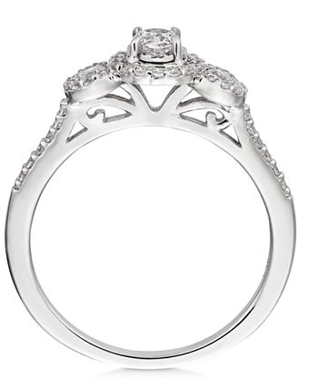 Macy's - Diamond Three-Stone Halo Engagement Ring (1/2 ct. t.w.) in 14k White Gold