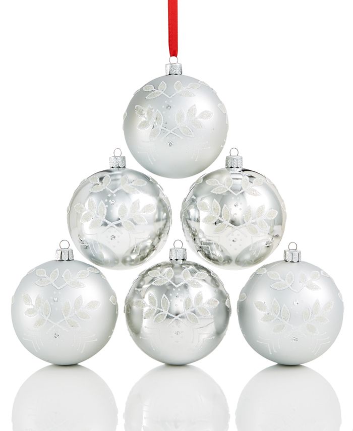 Holiday Lane Shatterproof White & Silver Flower Pattern Ball Ornaments ...