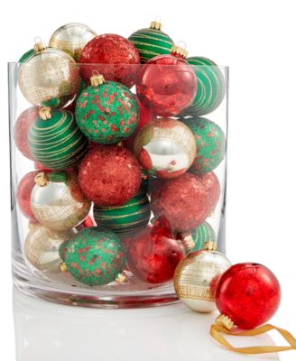 Holiday Lane 30-Pc. Patterned Shatterproof Ball Ornament Set, Created ...