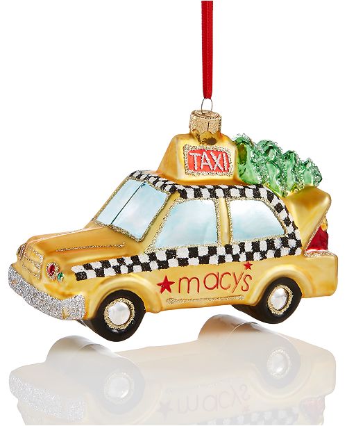 Holiday Lane Macy's Gold Glass Taxi with Tree on Top Ornament, Created