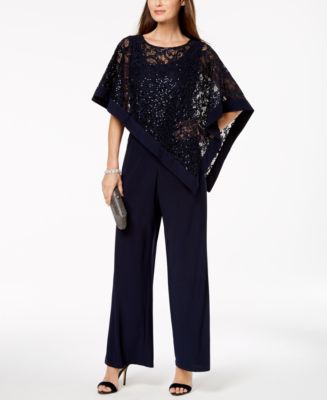 R & M Richards Embellished Capelet Jumpsuit - Macy's