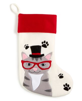 Holiday Lane Cat with Glasses & Hat Stocking, Created for Macy's - Macy's