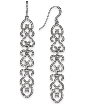 image of Inc Silver-Tone Pave Openwork Linear Drop Earrings, Created for Macy-s