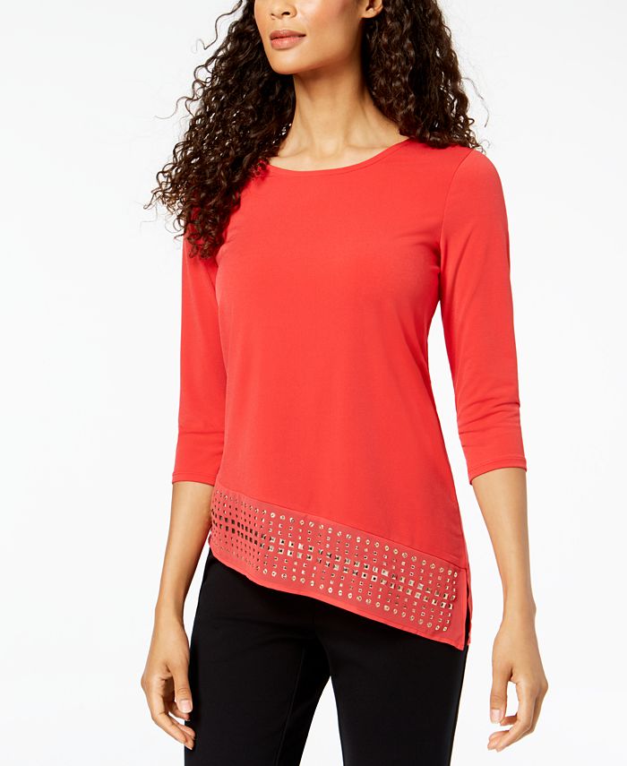 JM Collection Petite Studded Asymmetrical Tunic, Created for Macy's ...