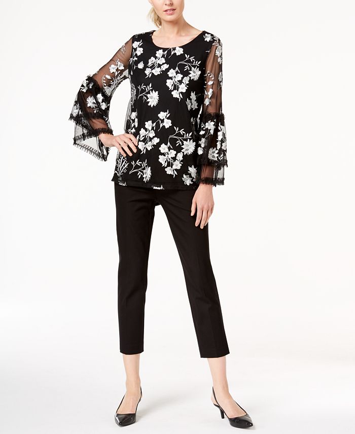 Alfani Embroidered Sheer-Sleeve Top, Created for Macy's & Reviews ...