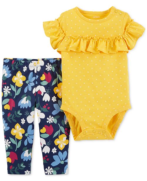 Carter S Baby Girls 2 Pc Cotton Bodysuit Floral Print Pants Set