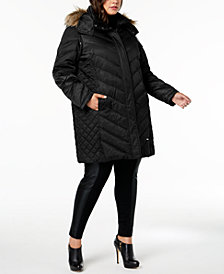 Kenneth Cole Plus Size Faux-Fur-Trim Quilted-Panel Puffer Coat