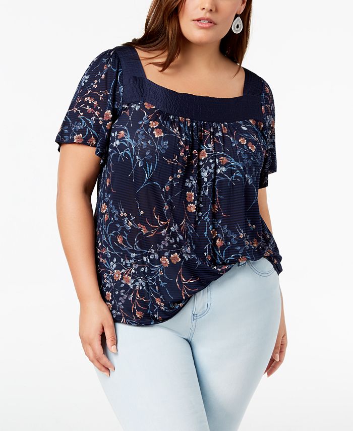 Lucky Brand Trendy Plus Size Floral-Print Top - Macy's