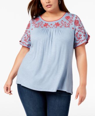 Style & Co Plus Size Embroidered Short-Sleeve Top, Created for Macy's ...