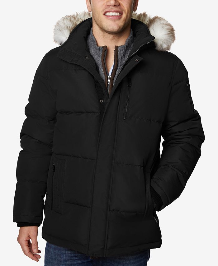 Halifax Men's Long Hooded Coat with Faux-Fur Trim - Macy's