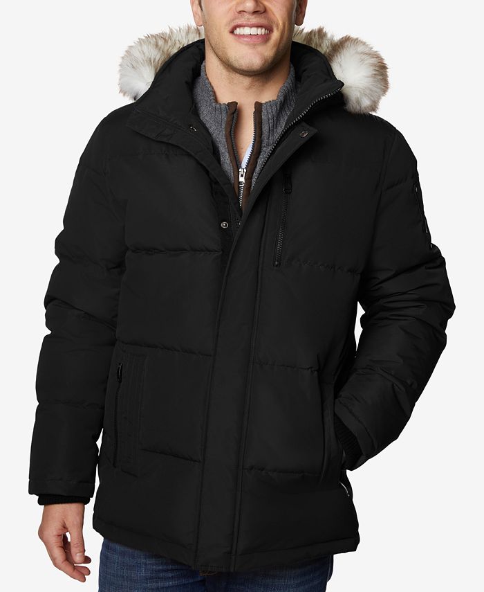 Halifax Men's Long Hooded Coat with FauxFur Trim Macy's