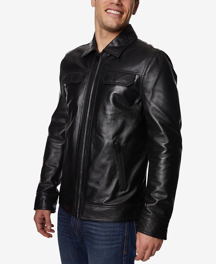 Perry Ellis Men's Full-Zip Leather Jacket, Created for Macy's - Macy's