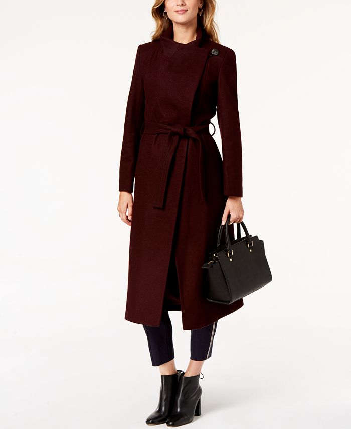 Kenneth Cole Petite Asymmetrical Belted Maxi Coat - Macy's