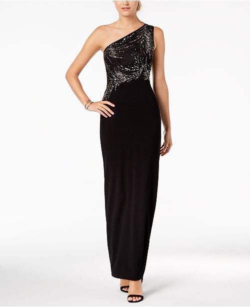 Adrianna Papell Beaded One-Shoulder Gown & Reviews - Dresses - Women ...