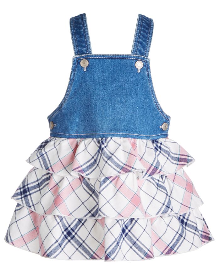 First Impressions Baby Girls Denim & Plaid Jumper, Created for Macy's