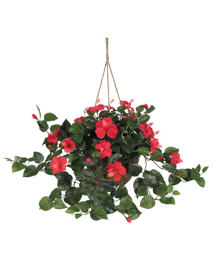 Nearly Natural - Hibiscus Artificial Plant Hanging Basket