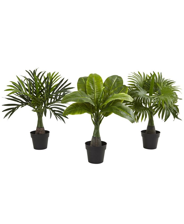 Nearly Natural - 3-Pc. Areca, Fountain & Banana Palm Artificial Plant Set