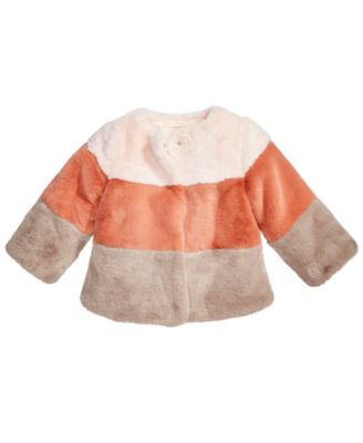 First Impressions - Baby Girls Colorblocked Faux-Fur Coat
