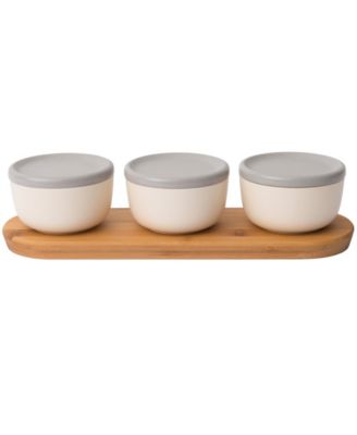 Leo Collection 6-Pc. Covered Bowl Set with Bamboo Tray