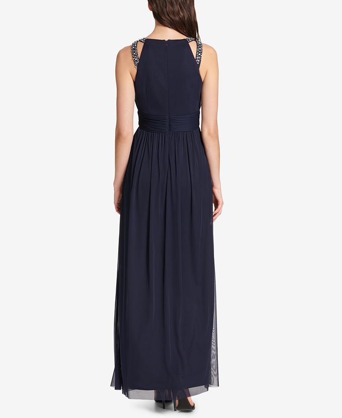 Jessica Howard Pleated Rhinestone-Embellished Gown - Macy's
